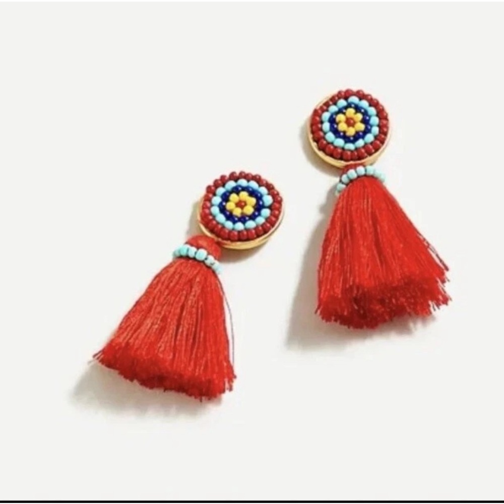 J. Crew NWT Red Beaded Mini Scope Tassel Earrings
